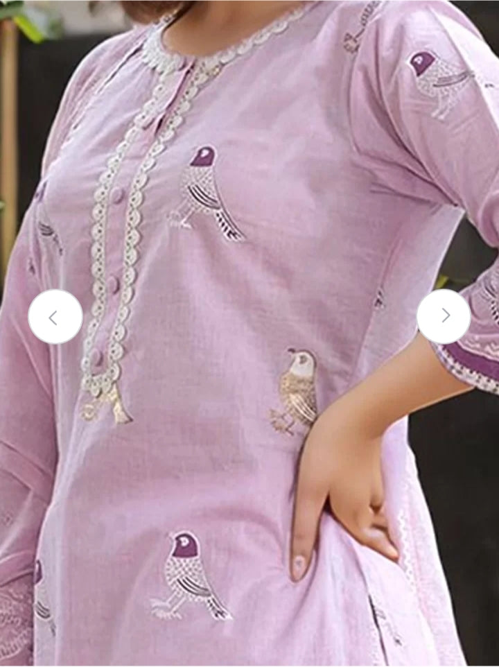 Sundari Suit Lavender Bird Motif Cotton Kurti Set