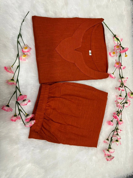Jaipur Premium Women'S Casual Orange Cotton Kurti Set