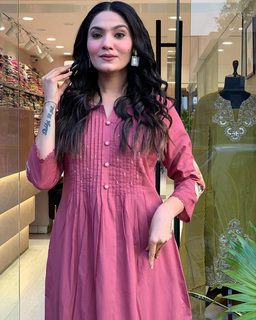 Jaipur Elegant Rosewood Pleated Kurti