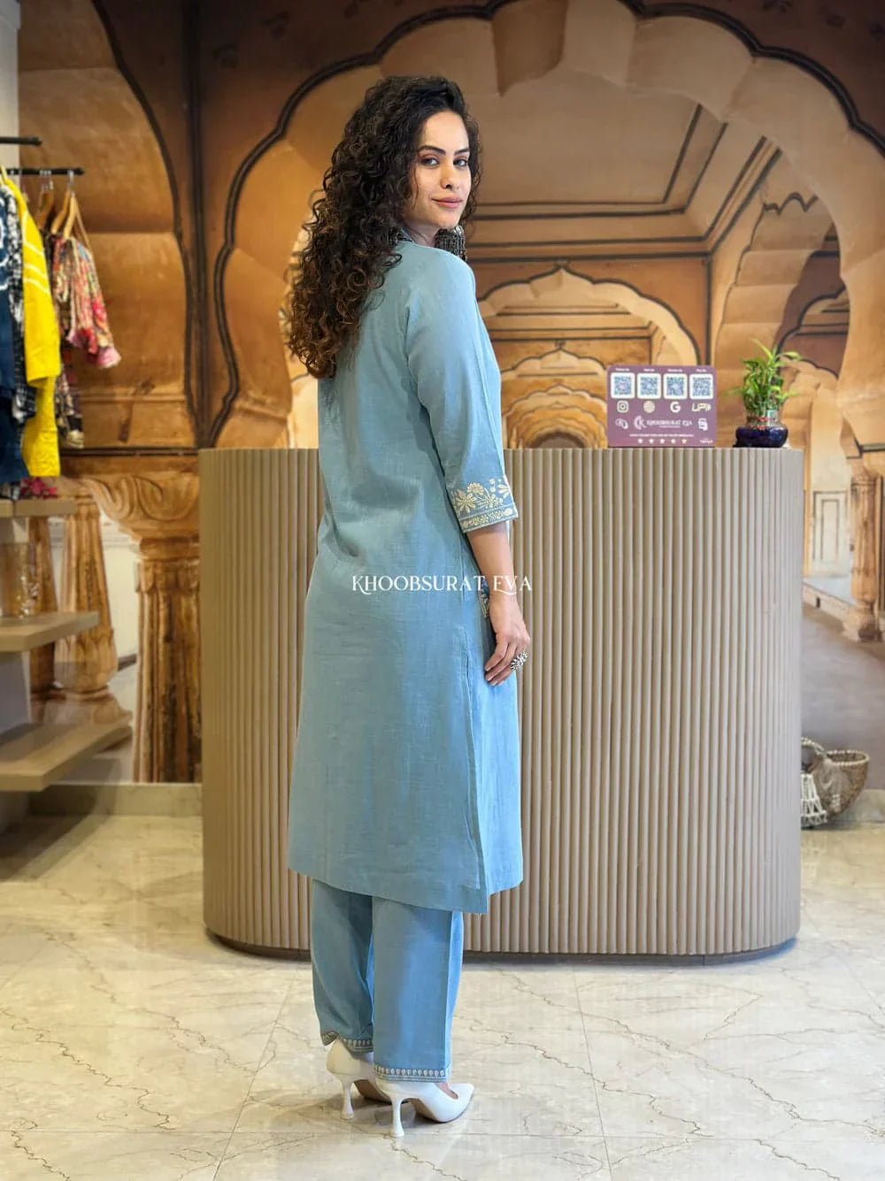 Sundari Suit Elegant Sky Blue Embroidered Cotton Kurta Set