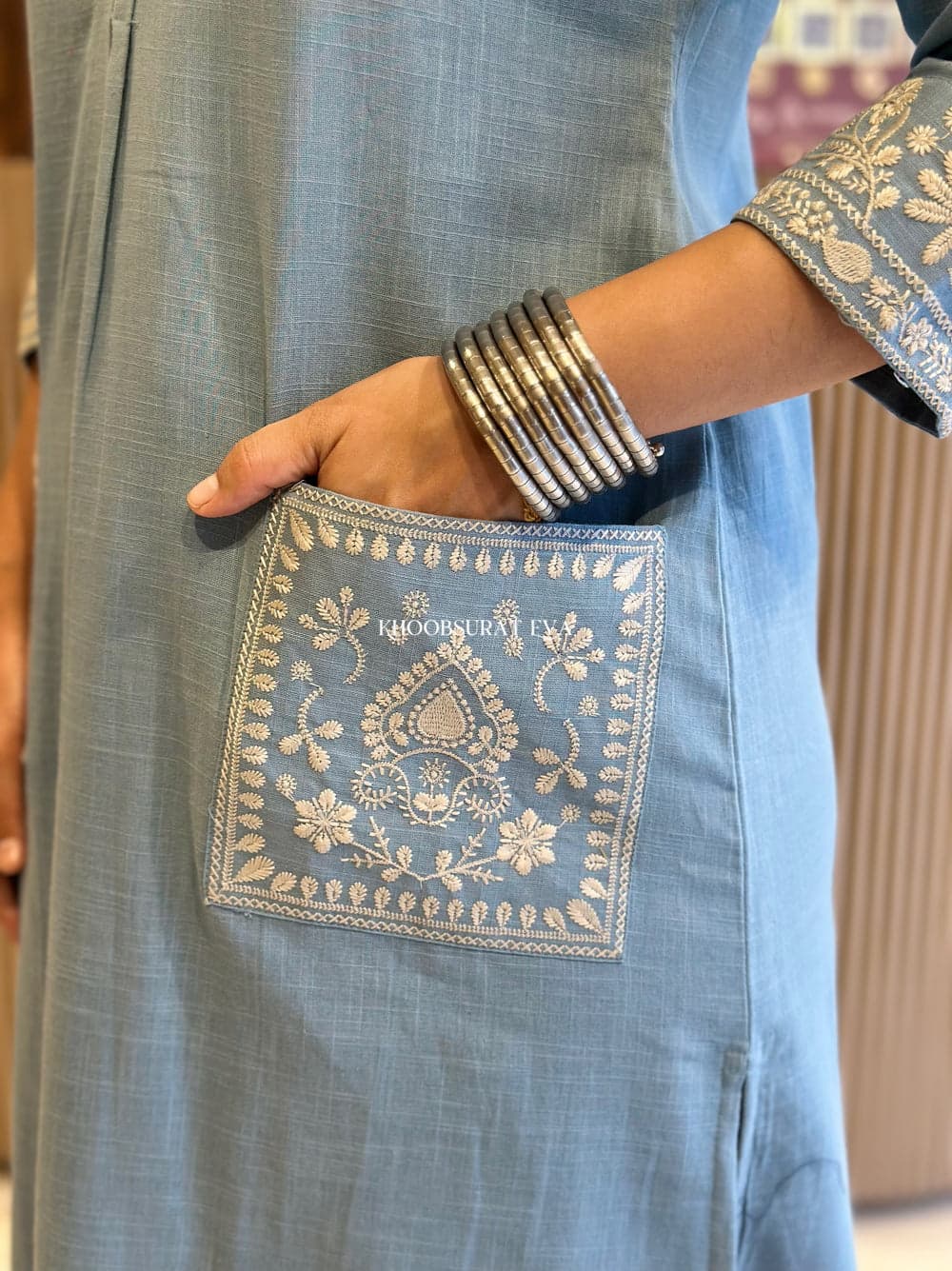 Sundari Suit Elegant Sky Blue Embroidered Cotton Kurta Set